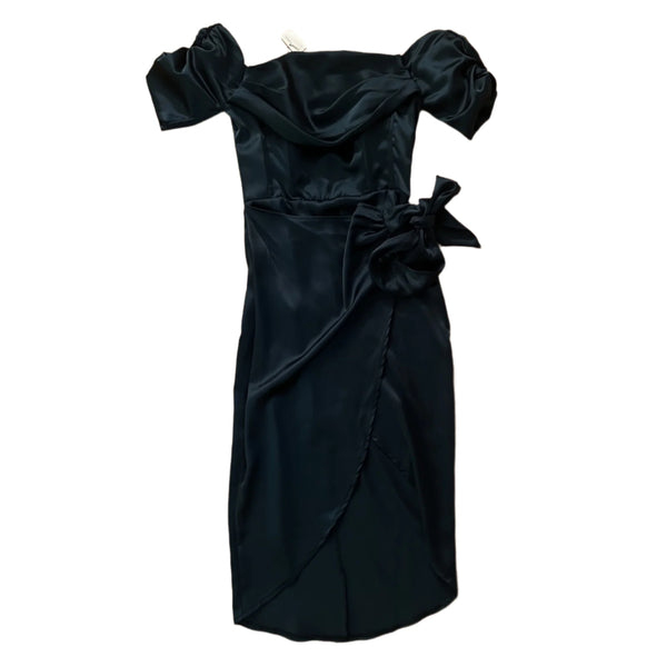 NWT Flounce London Women's Bardot Ruched Midi Dress with Thigh Split & Tie Waist – Size 4