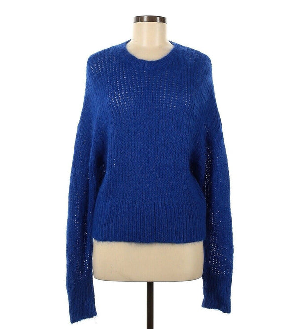 Atelier Delphine Women's Long Sleeve Alpaca Wool Neck Sweater, Blue, Medium