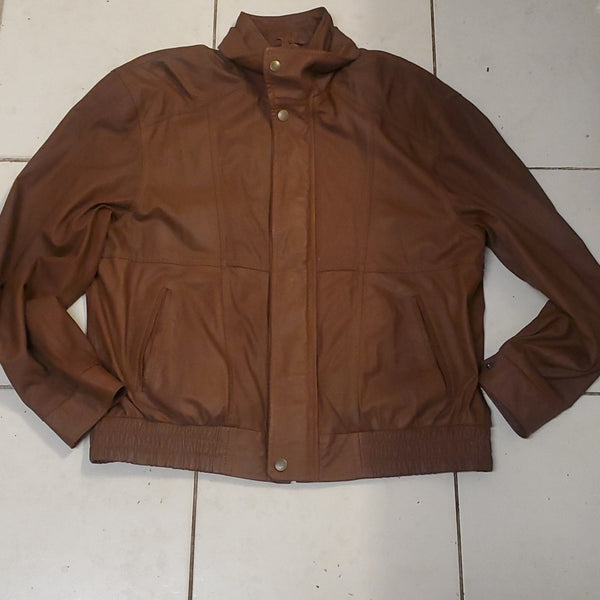 SCULLY LAMBSKIN genuine LEATHER brown cognac BOMBER JACKET large