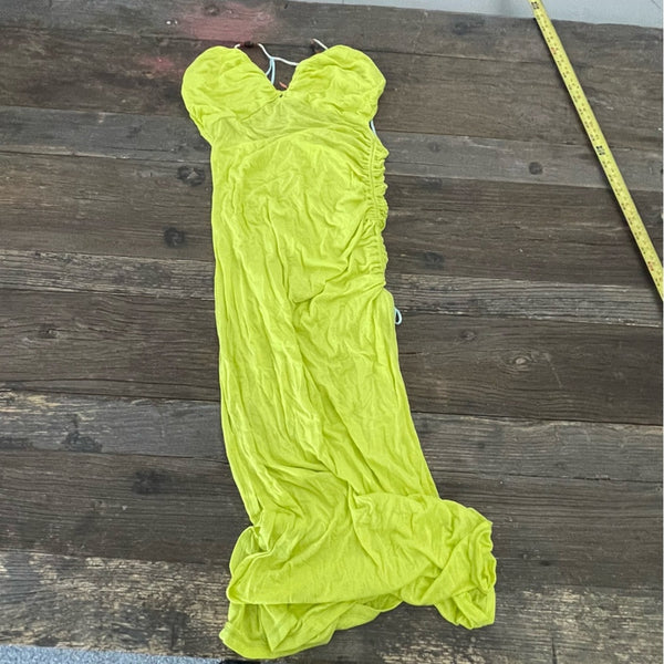 FREE PEOPLE neon yellow brat Side Ruched Maxi Dress Size S