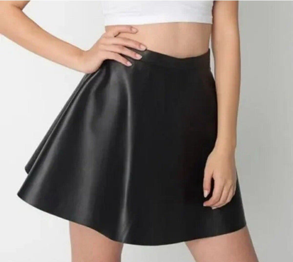 American Apparel Women's Leather Lambskin Circle Mini Skirt Black Side Large