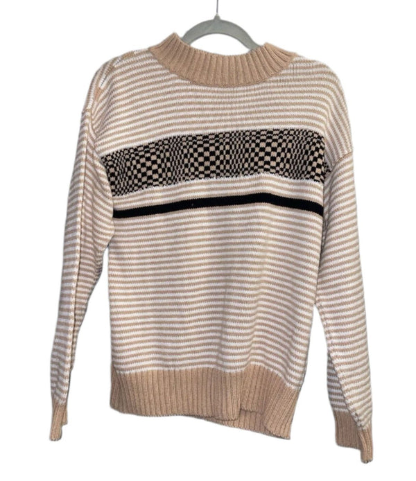 The Endery Women's Bold Stripe and Checker 100% Cotton Pullover Sweater, Extra Small/Small