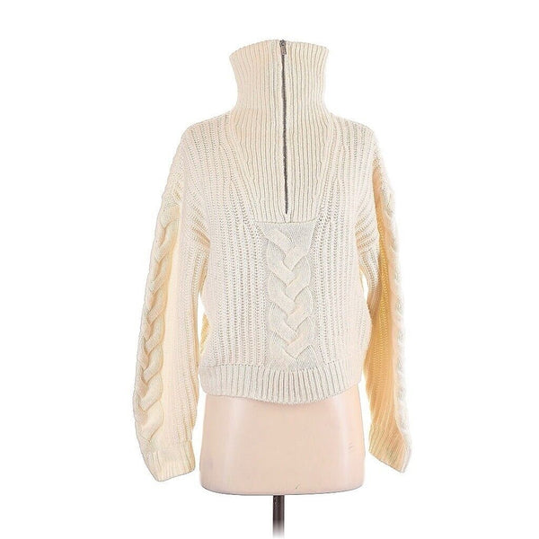 NWOT Naadam Women's Cashmere Wool Casmino White Cream Cable Knit Quarter Zip Sweater XS
