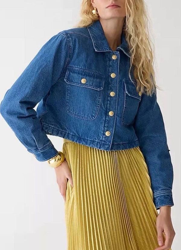 J.Crew Women's Cropped Denim Puffer Jacket – Blue – Size Medium