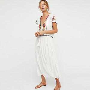 Free People Daisy Fields Maxi Dress Embroidered Floral Boho Cottagecore Small