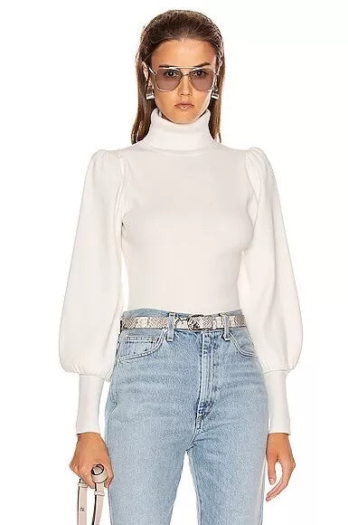 ALC karla White Turtleneck Puff Sleeve Cotton Medium