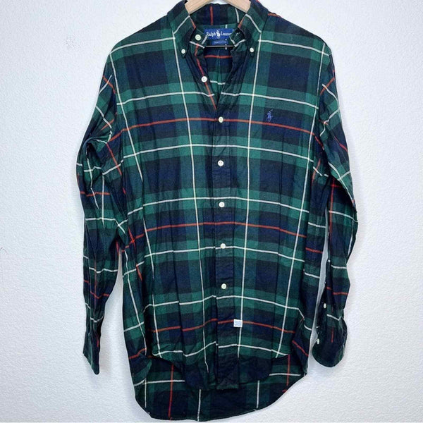 Ralph Lauren Men's Button Down M SilverTab Plaid Polo Green red Holiday classic tartan