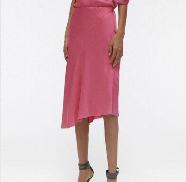 Helmut Lang Women's Sleek Satin Knee-Length Side Zip-Up Skirt - Hot Pink, Size 2