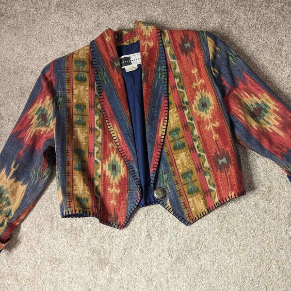 Vintage Rhonda stark Western Aztec Navajo rainbow cropped Jacket medium