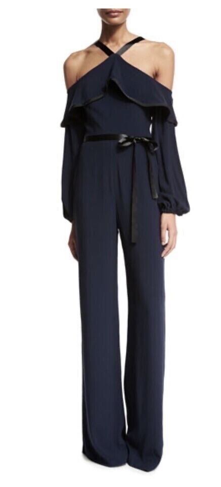 Alexis Nola Navy Blue Black Jumpsuit Ribbons XS NO BELT