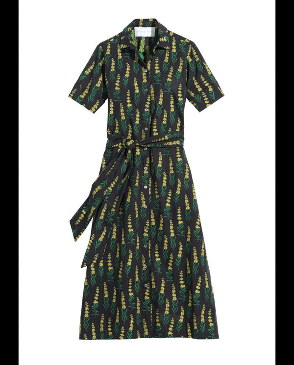 Danielle Fichera Black Green amara floral shirt Dress Size M midi cotton NO BELT