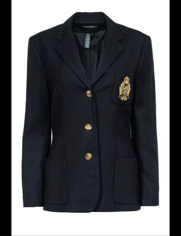 VTG Ralph Lauren Navy blue Gold Crown crest blazer Equestrian Riding Jacket 10