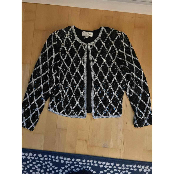 laurence kazar blue white seauin glitter crystal silk jacket blazer