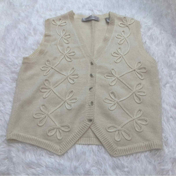 Vintage Karen Scott knitted wool sleeveless sweater vest size MP V-neck button