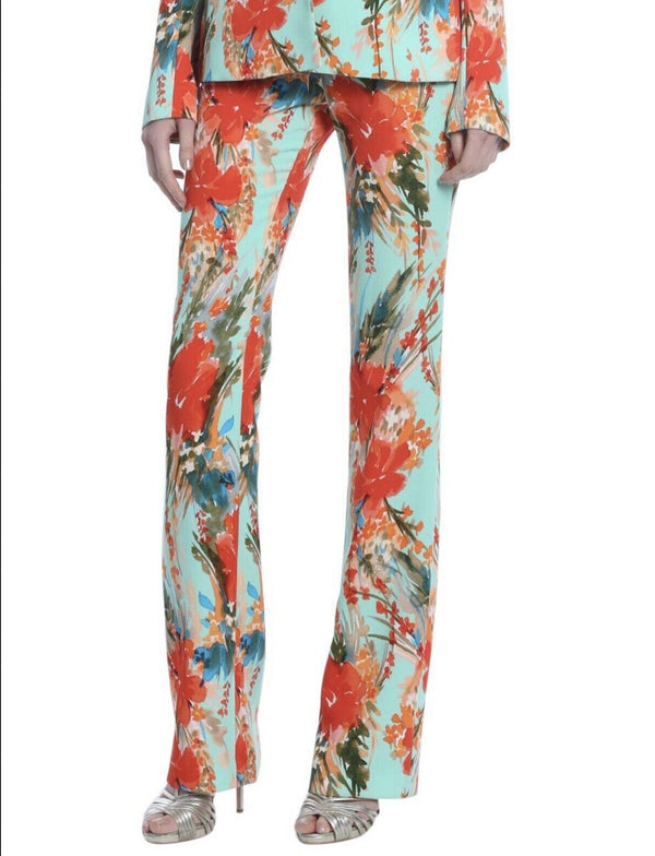 Badgley Mischka Women's Blue Red Orchid Floral Printed High Waist Flare Pants - Floral, Size 14