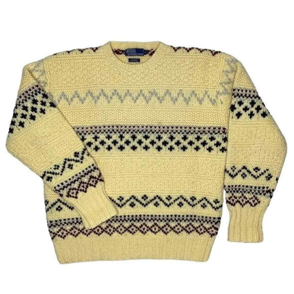 Vintage Polo By Ralph Lauren Wool Hand Knit Sweater cream Aztec southwestern