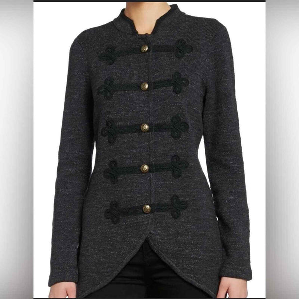 Ralph Lauren Cadet Military Style Sweater Jacket gold buttons M grey black