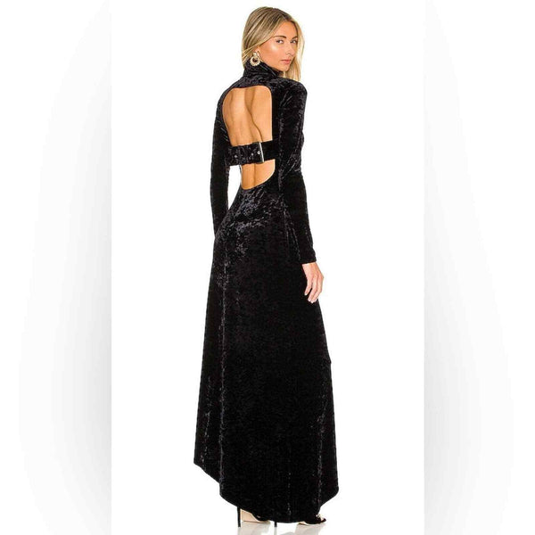 A.L.C. Brielle Gown Maxi Dress Navy Blue Velvet mockneck open back holiday party