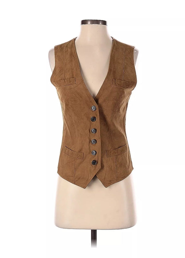 Lauren Ralph Lauren Suede Leather Wool Tan Brown Vest Western Equestrian Small