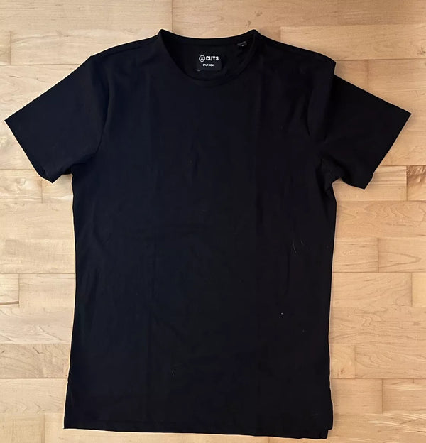 Cuts Black Split Hem Crewneck Short Sleeve T Shirt Small