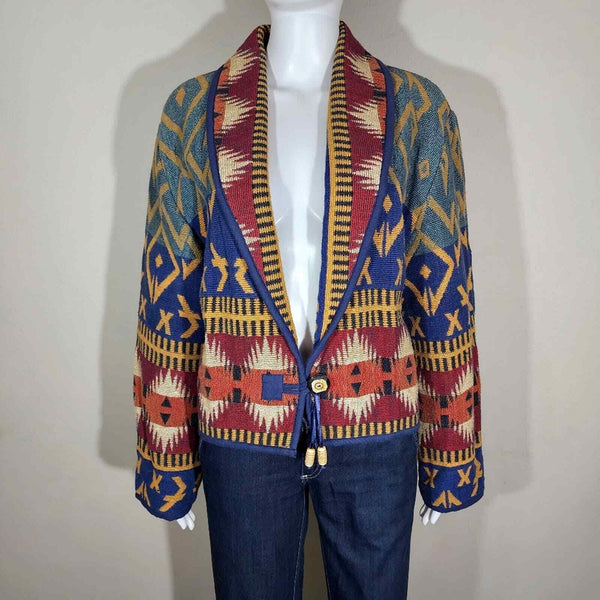 VTG CASUAL CORNER Southwestern Aztec Tapestry Jacket rainbow Navajo medium