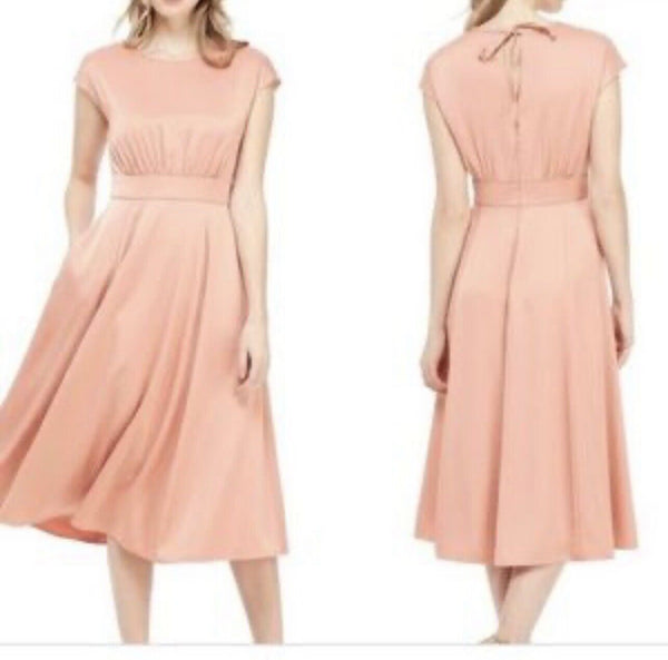 Gal Meets Glam Julia Satin Fit & Flare Midi Dress Tea Rose Pink Size 00