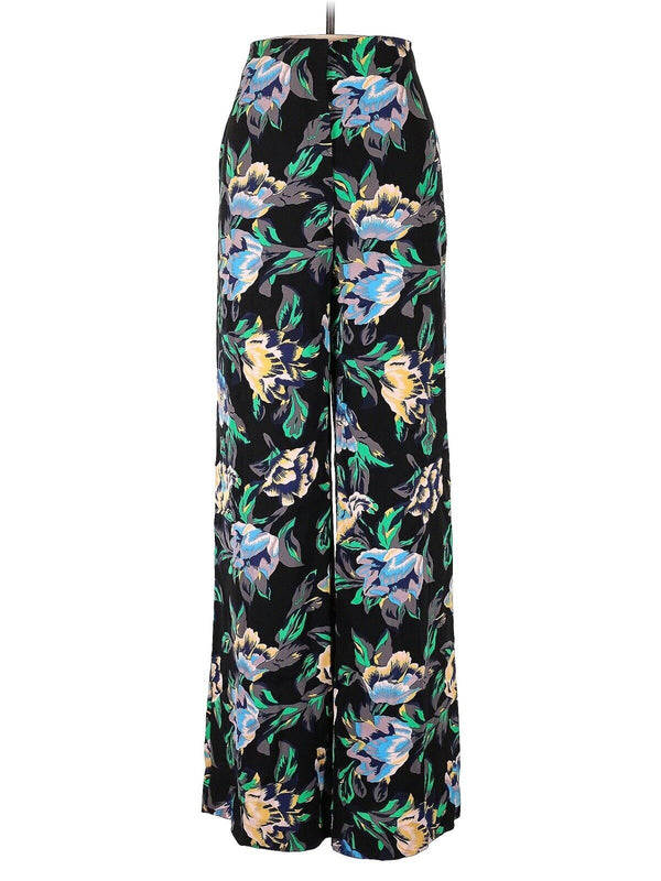 Diane von Furstenberg Women's DVF Silk Blend Wide Leg Dress Pants Benton Flora -  Black, Size 10