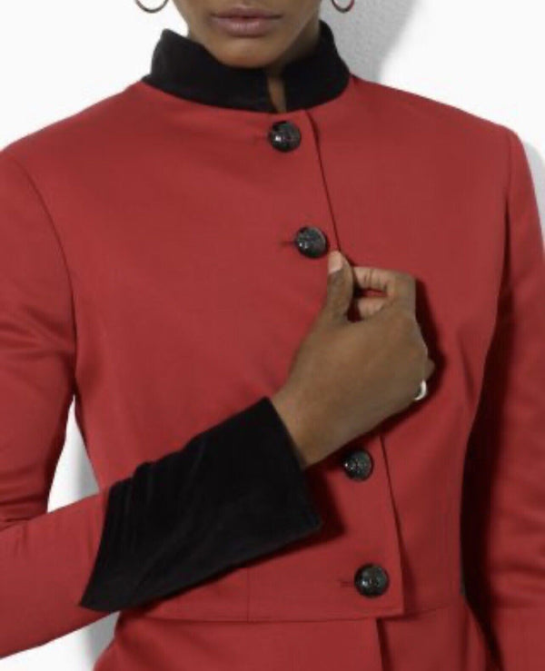 RUGBY Ralph Lauren wool Military peplum jacket blazer epaulette red black 0