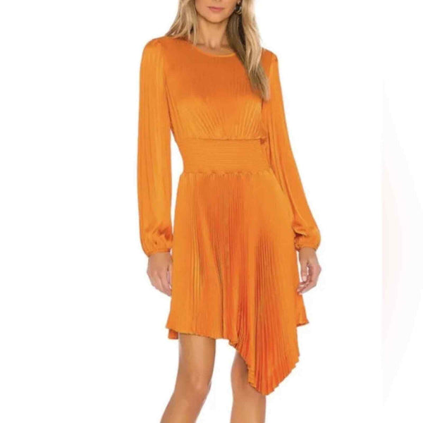 A.L.C behati pleated long sleeve short dress orange size 6