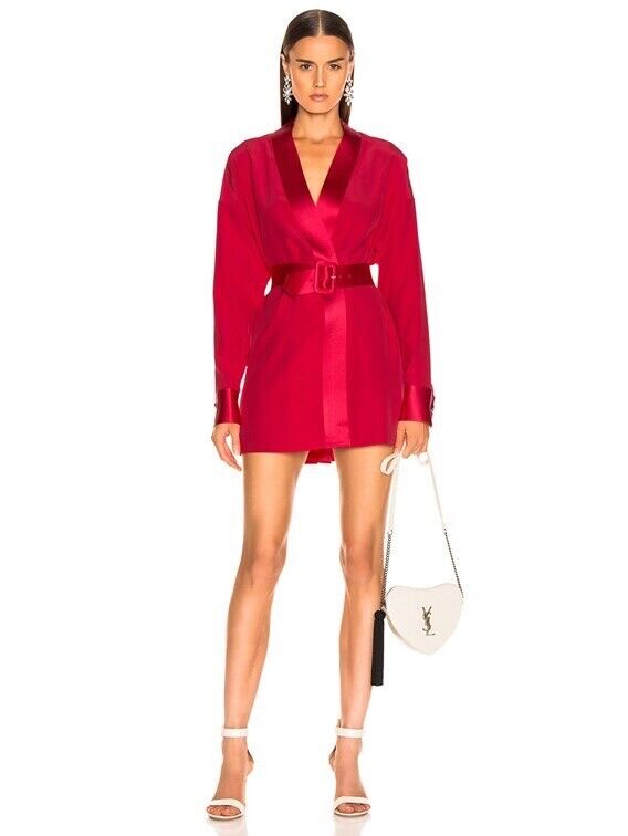 FLEUR DU MAL Pink Silk Cuff link Mini Wrap Dress L Belt