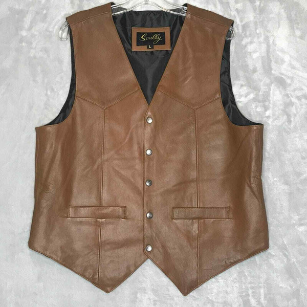 Scully Western Leather Vest equestrian Brown Star Button Lambskin rodeo large