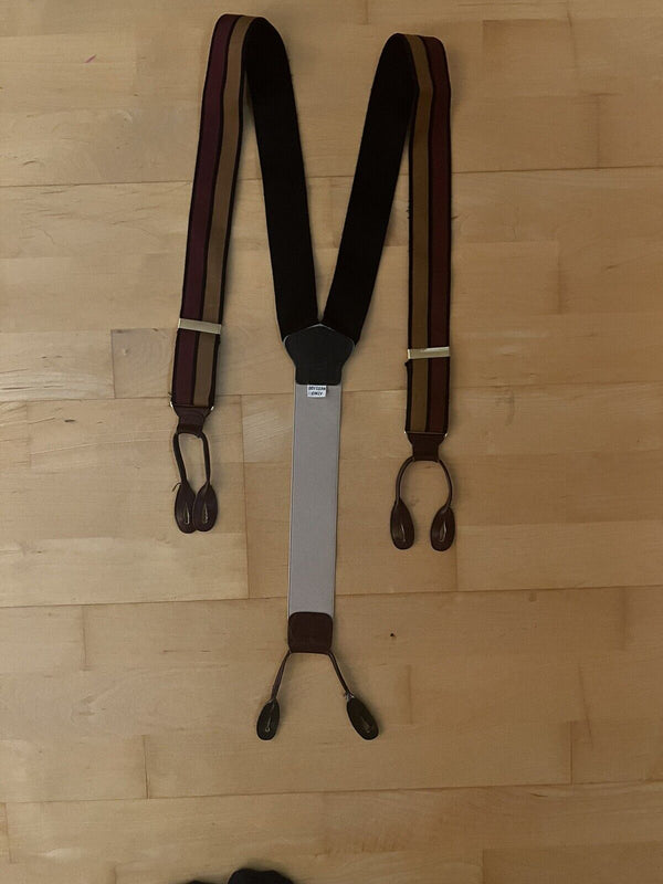 Torino Suspenders Braces Brown Black Striped Leather Adjustable Made In USA