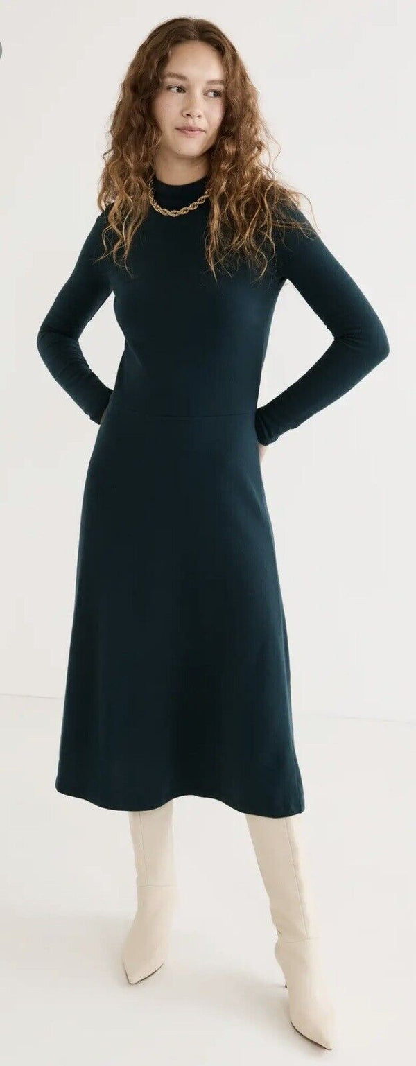 NWT Vince Women’s M Long Sleeve Mock Neck Midi Dress Azure Onyx Teal Soft Knit