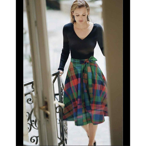 Maeve Anthropologie Plaid Skirt Taffeta 0 Green Red Silk Blend Holiday Bow