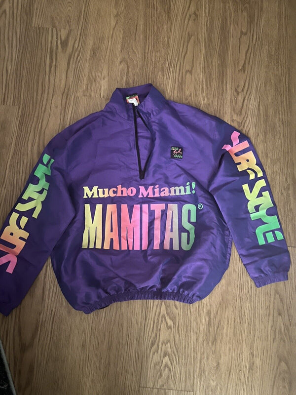 Surf Style Windbreaker Pullover Mucho Miami Mamitas Purples Zip S Iridescent