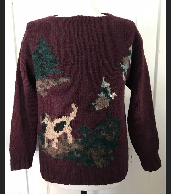 VTG Polo Ralph Lauren Burgundy Red Duck Sweater Hunting Equestrian Dog S Wool