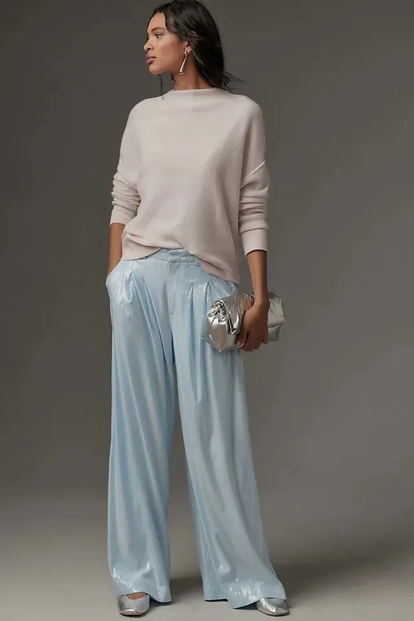 MAEVE BY ANTHROPOLOGIE Women's The Avery Wide-Leg Trousers - Blue (Baby Blue Sequins) Size 4, NWT