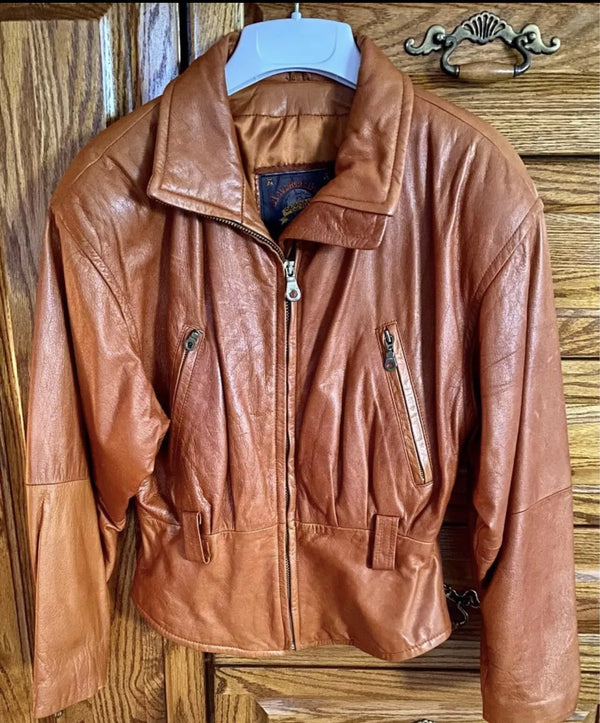 VTG adventure Bound Wilson Brown Cognac Zipper Leather Jacket Medium