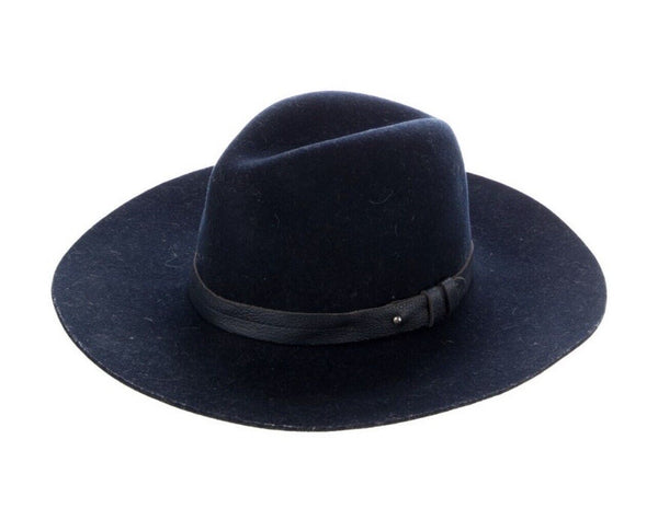 Rag Bone Hat Navy Blue Wool hat leather Medium Fedora