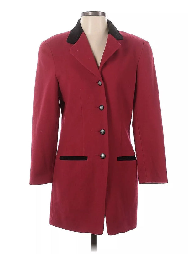 VTG Express long blazer jacket red black velvet Collar Military Riding Coat S