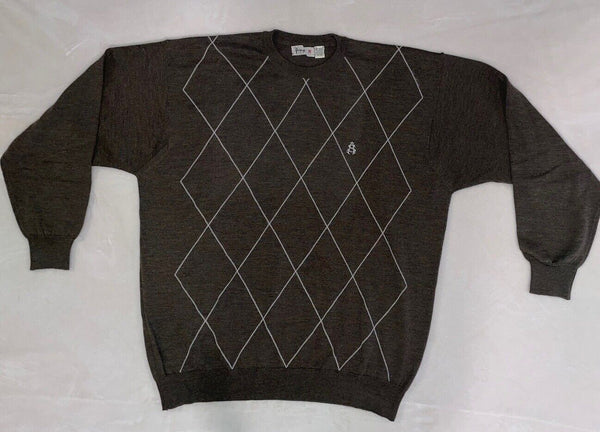 Vintage Pringle Sweater Mens Brown Merino Wool Extra Fine Made Italy