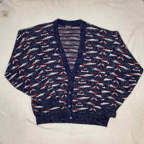 Vintage New Era Knit Button Cardigan Large biggie retro grandpa printed