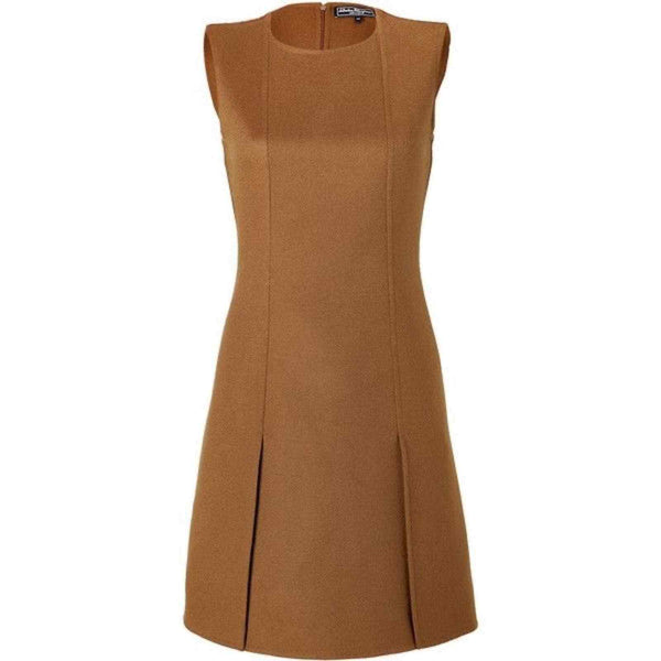 Salvatore Ferragamo brown sugar wool cashmere mini sleeve dress 38