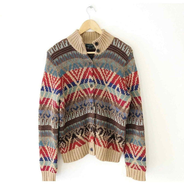 Ralph Lauren Button Down Knit Aztec Southwestern Cardigan Sweater Equestrian S