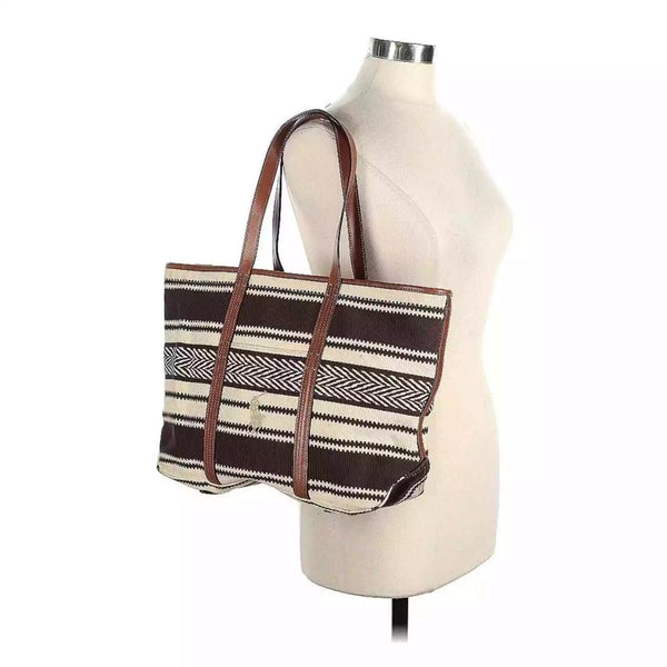 Polo Ralph Lauren Cotton leather Striped Natural cream Brown Horse Tote bag