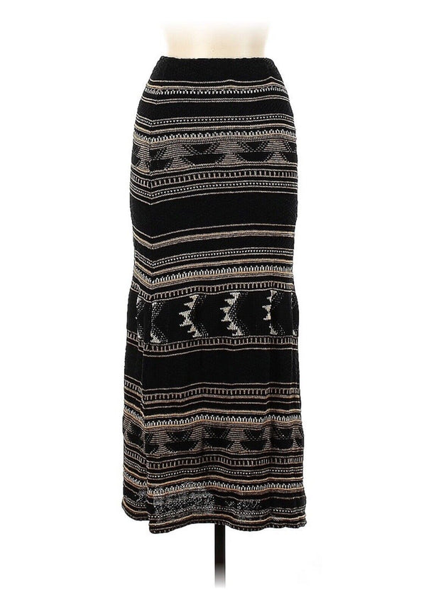 Polo Ralph Lauren Maxi Wool Linen Aztec Southwester Knit Sweater Skirt XS Black