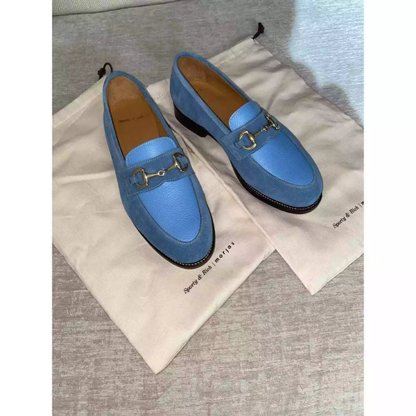 Sporty & Rich x Morjas Blue Leather & Suede Loafers