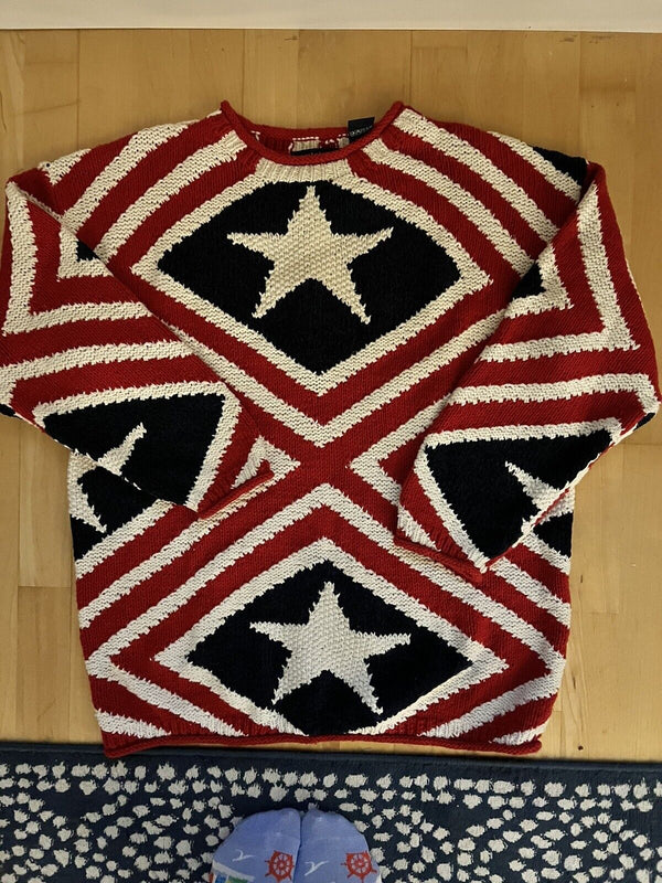 Vtg Eagle’s Eye Sweater L Red White Blue American Flag Americana 4th Of July