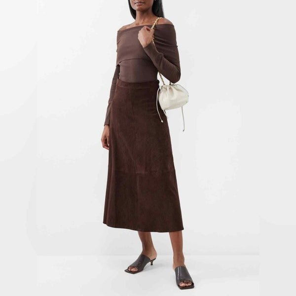 VTG Valerie’s Stephens brown suede leather midi long skirt 10