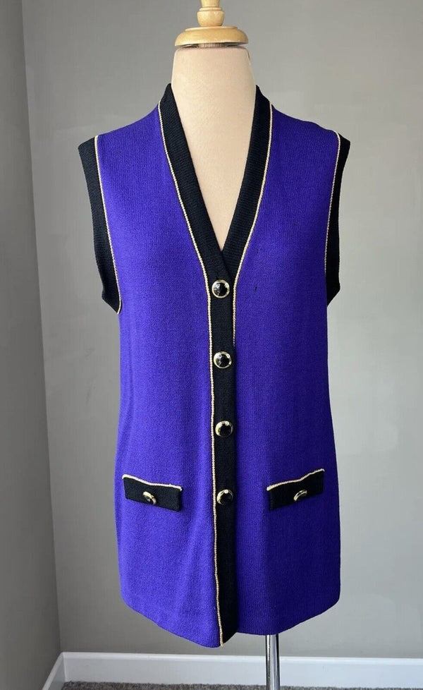 ST JOHN Collection Purple Gold Black Sleeveless Cardigan Vest Tunic Duster S